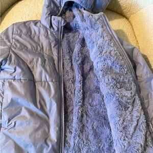 North face Cozy Blue Puffer Jacket with Faux Fur Lining
